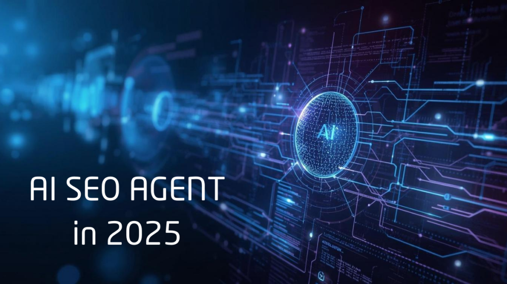 Digital AI system graphic representing AI SEO agents and automated search optimization in 2025.
